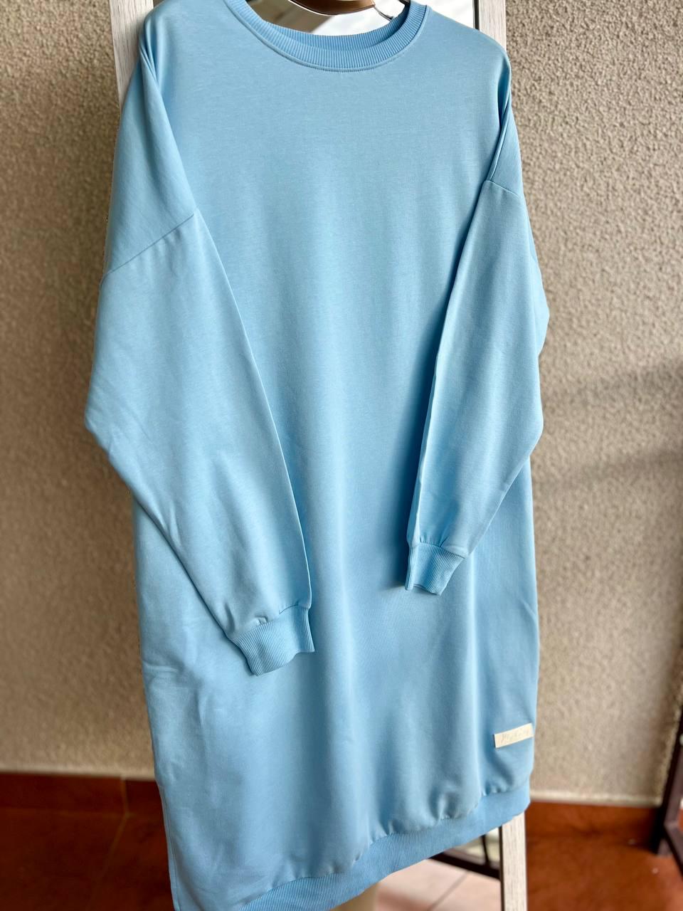 Платье женское MY CITY 8211 спортивное средняя длина разрезы снизу резинка двунитка OS Голубой (1883) - фото 6