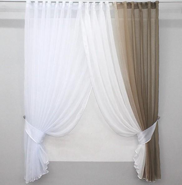 Шторки на кухню/балкон шифон/батист 440х170 см Болотный/Белый (108к)