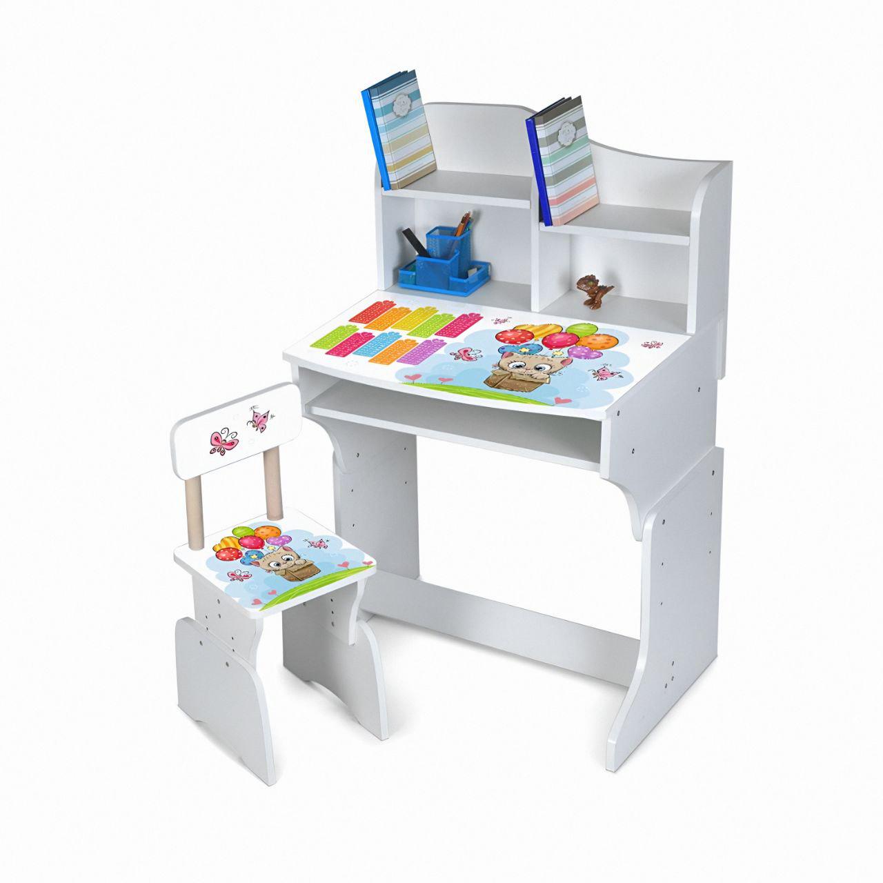 Дитяча парта DSM M 904-3 для навчання вдома і в школі з полицею для зберігання Білий - фото 2