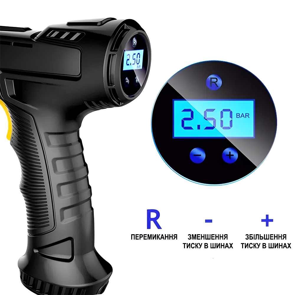 Насос-компрессор аккумуляторный Podofo PAC-01 для авто/мотоцикла/велосипеда Черный - фото 9 Насос-компрессор аккумуляторный Podofo PAC-01 для авто/мотоцикла/велосипеда Черный - фото 9