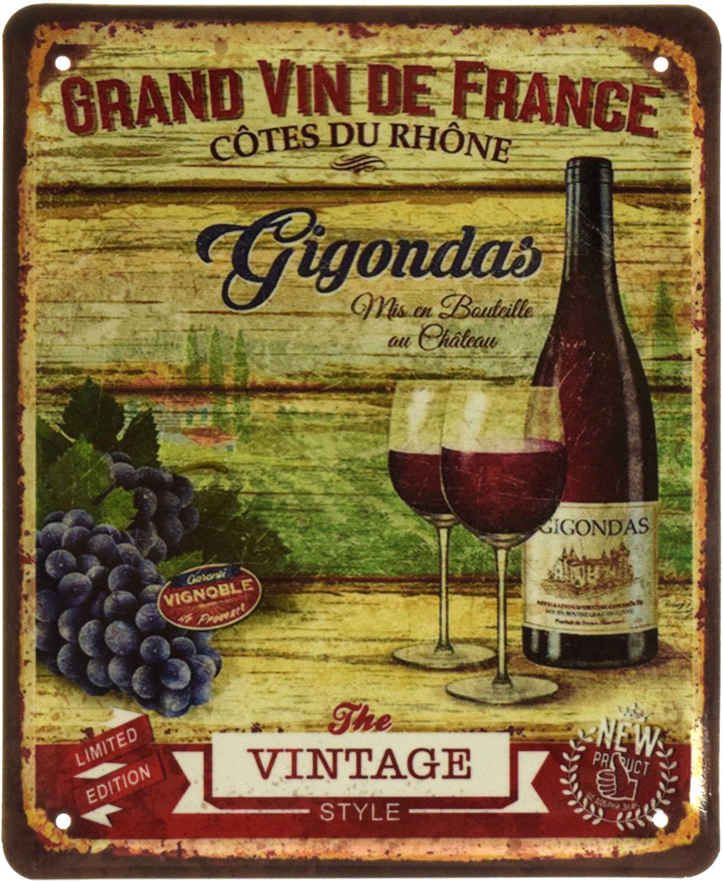 Табличка металлическая Великое Вино Франции Кот-дю-Рон/Grand Vin De France Côtés Du Rhône 18x22 см