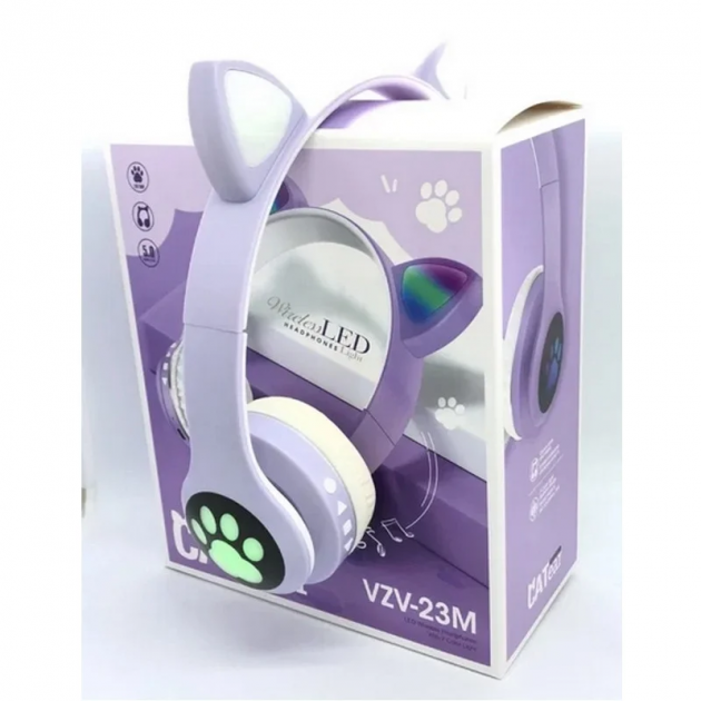 Бездротові навушники VZV-23M Cat Ear Headset з вушками та LED підсвічуванням Фіолетовий - фото 4