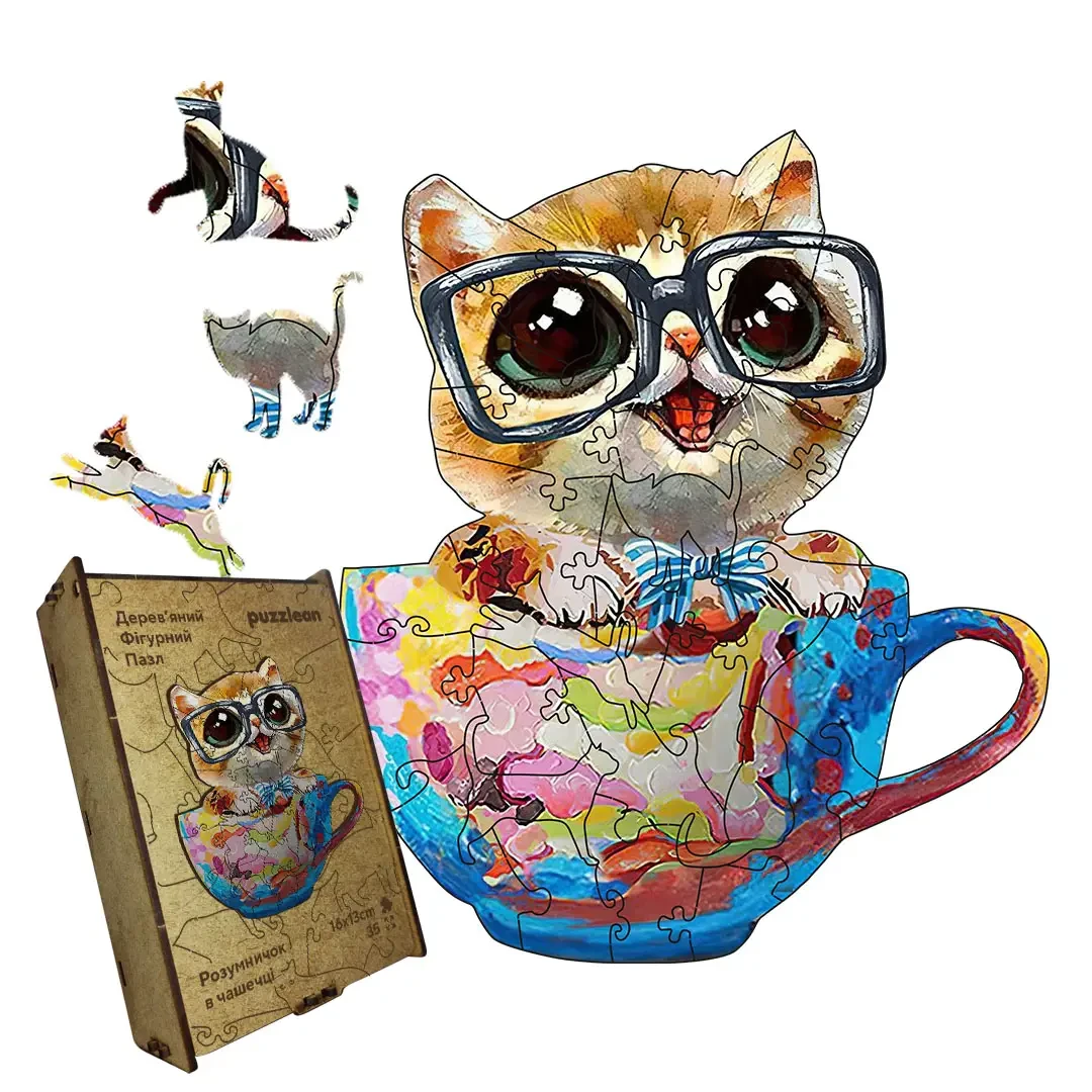 Пазл деревянный Умничка в чашке А5 5 ​​деталей картонная коробка 16х14 см 3