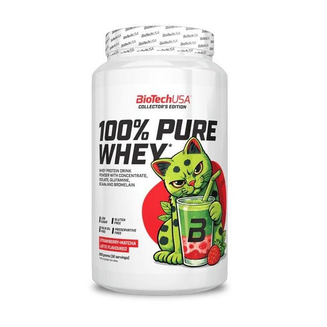 Протеин сывороточный BioTech 100% Pure Whey 900 г Клубника-матча латте