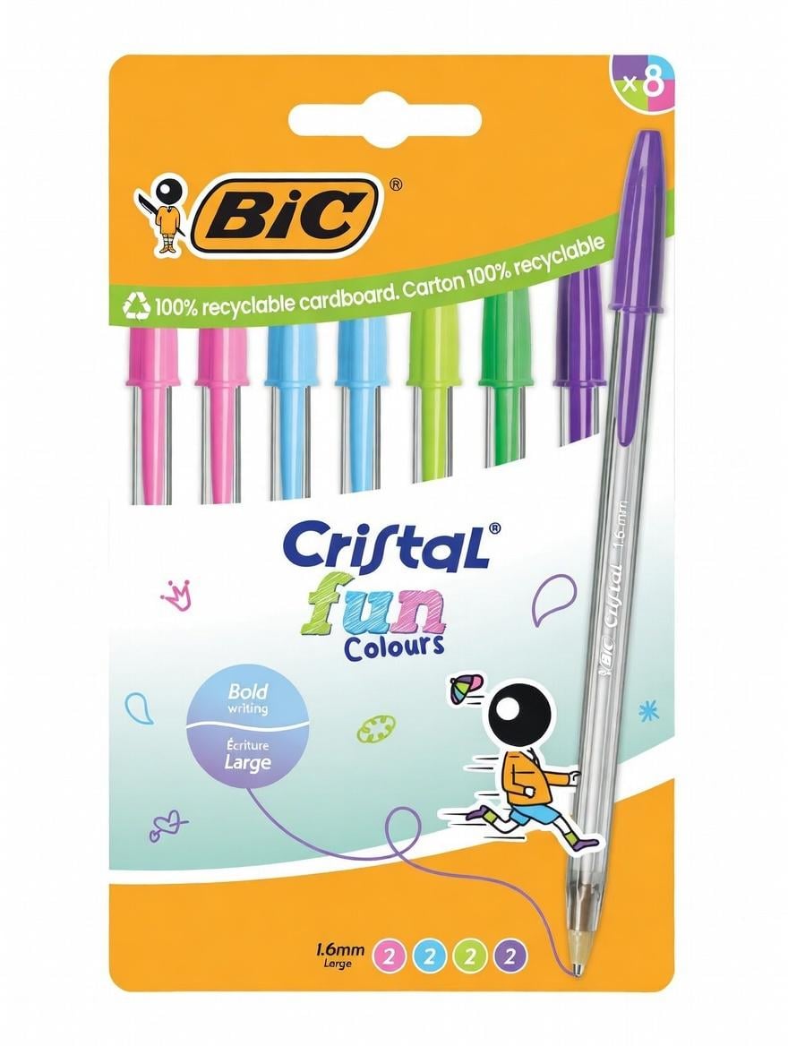 Ручки кулькові BIC Cristal Fun Colours 8 кольорів (300219)