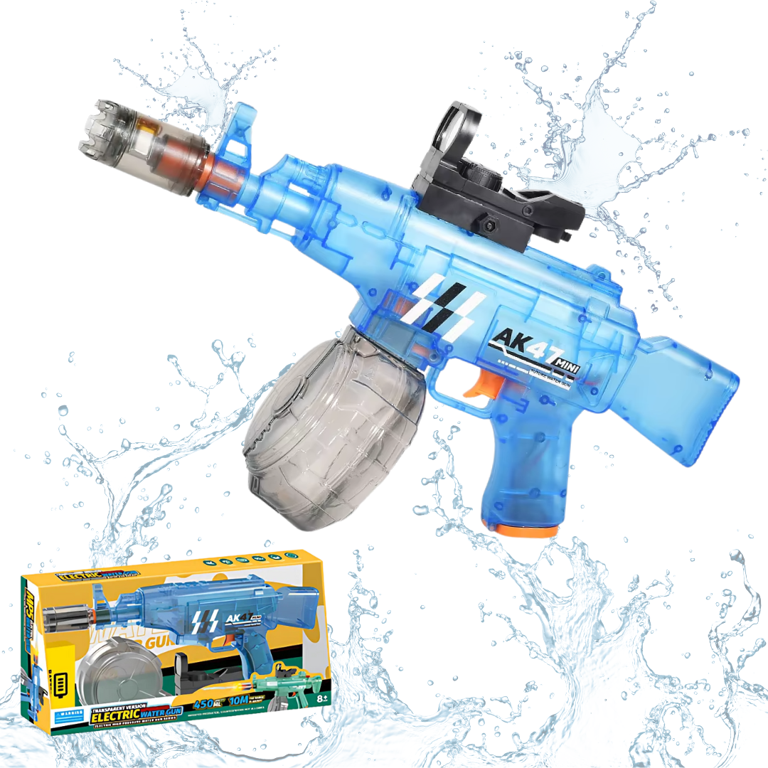 Пистолет водный электрический для детей АК47 на аккумуляторе с подсветкой Голубой