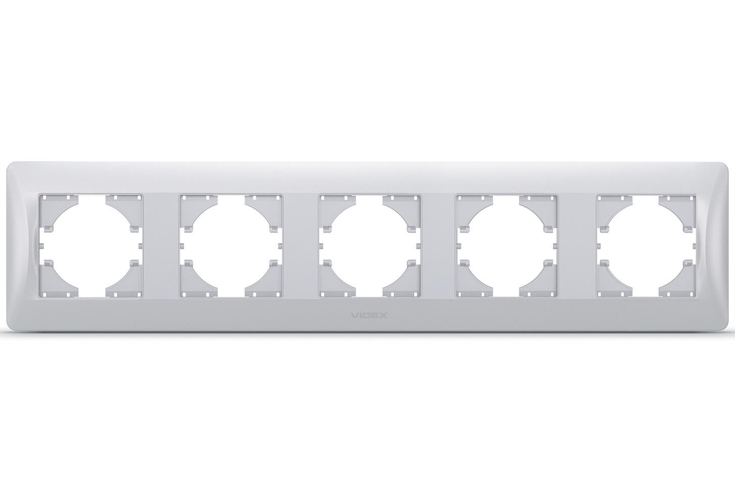 Горизонтальная пластиковая рамка на 5 постов Videx Binera VF-BNFR5H-SS Серебристый