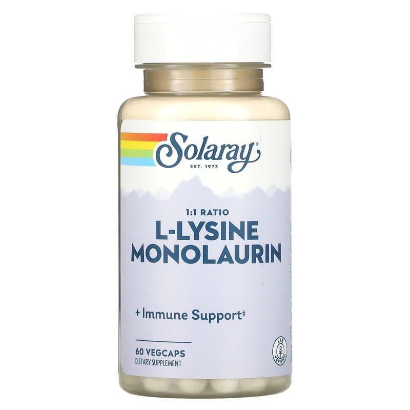 Лизин и Монолаурин Solaray L-Lysine Monolaurin 60 вегетарианских капс.