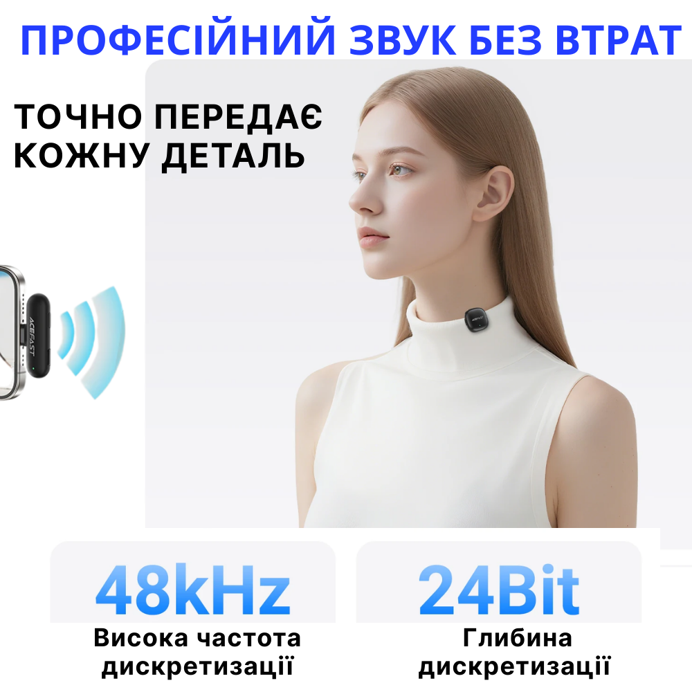 Мікрофон петличний бездротовий Acefast Type-C подвійний з шумопоглинанням (R1) - фото 4