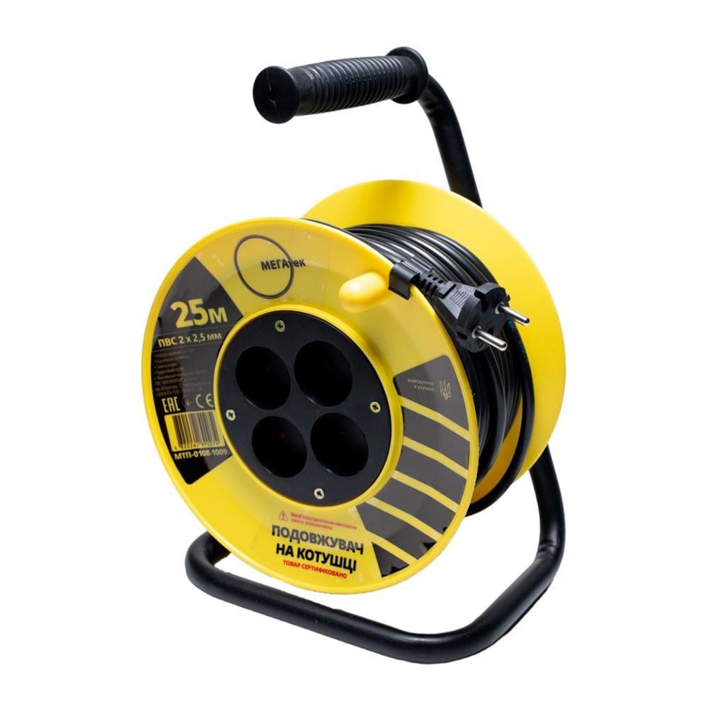 Подовжувач на котушці МЕГАтек ПВС 25 м/2х2,5 мм (24757528)