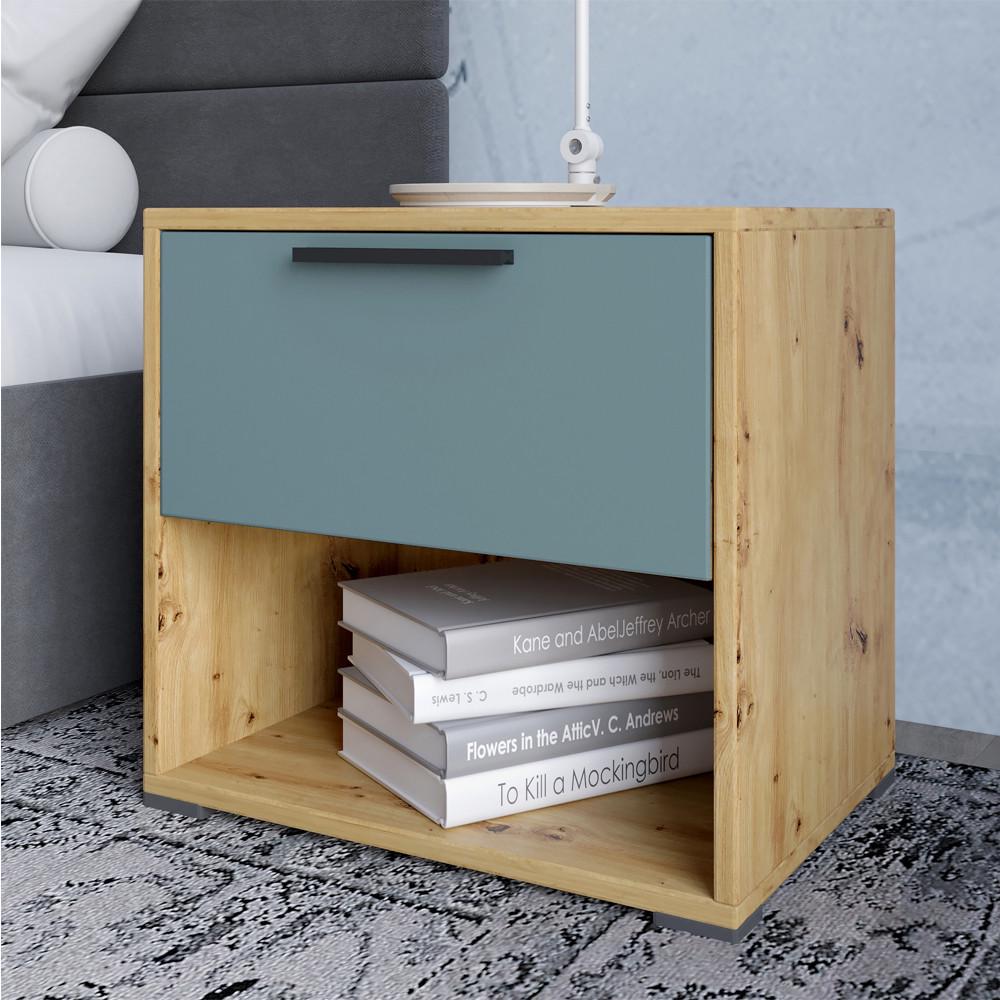 Тумба прикроватная Lion Краш с выдвижным ящиком Дуб артизан/Гранит серый (Lion-044138)