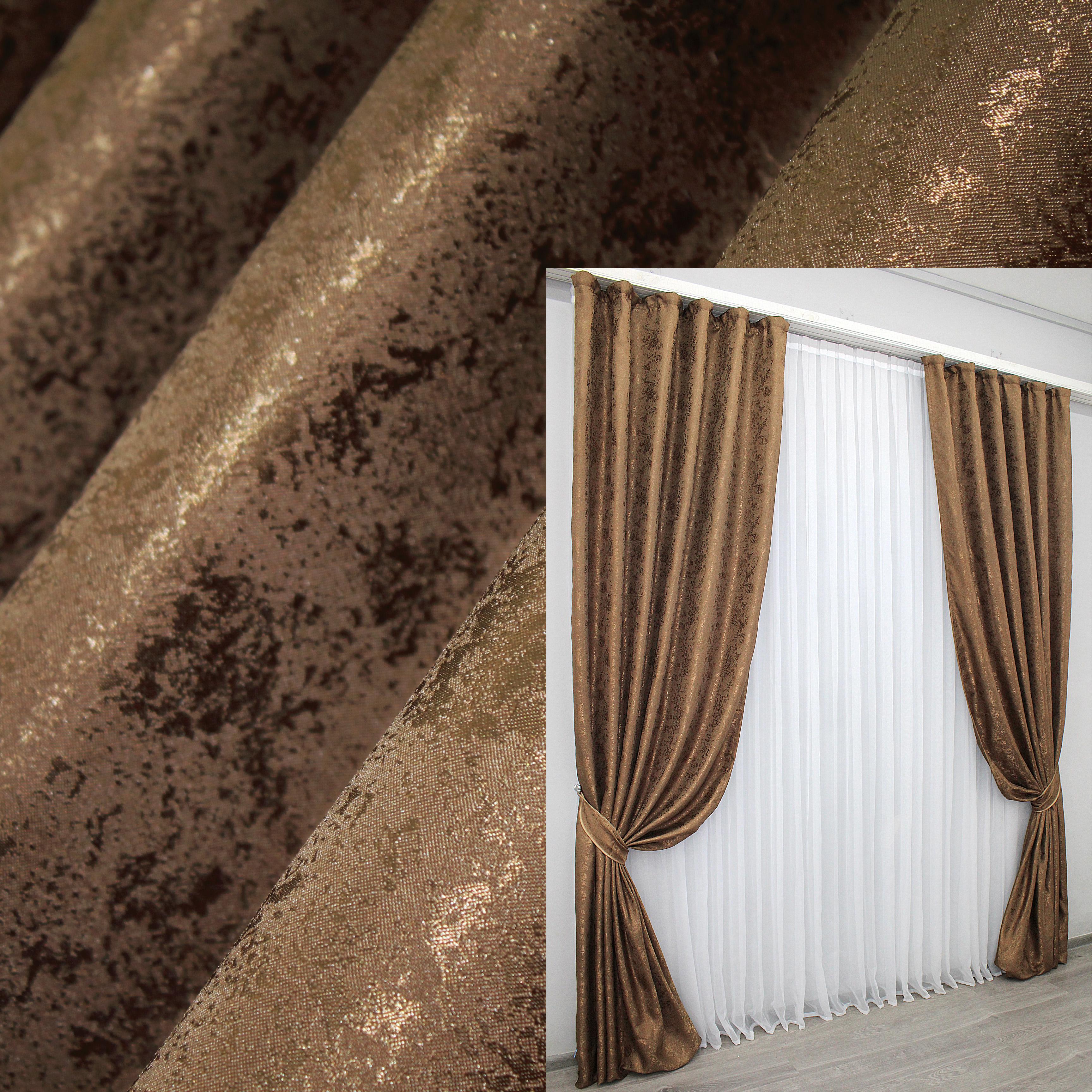Комплект готовых штор VR-Textil Жаккард Мрамор Al1 № 660ш 150х285 см 2 шт. Коричневый (33-0134) - фото 2