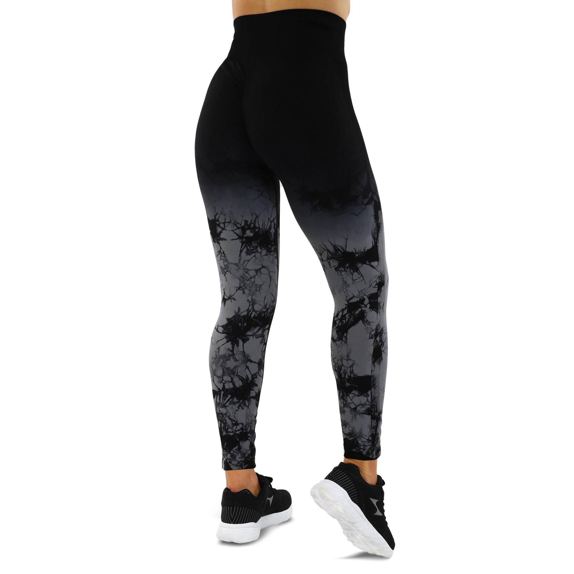 Лосины женские DOMINO 9072 бесшовные с эффектом пуш-ап мраморные тай-дай L Черный/Ссерый (9072_Черный-серый_L) - фото 3