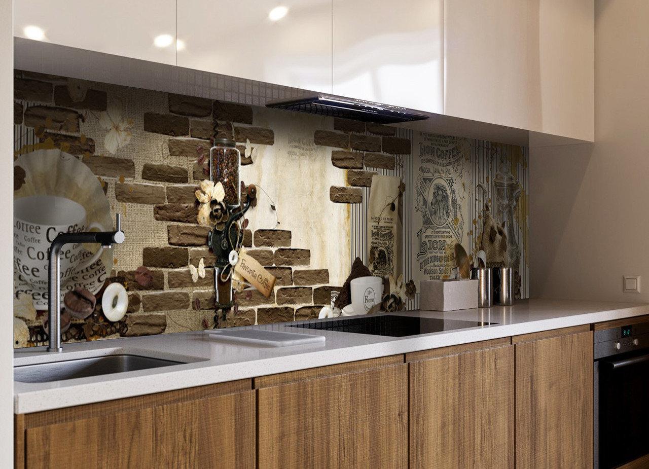 Кухонный фартук Lion coffee с самоклеющейся виниловой пленки 65х250 см Коричневый