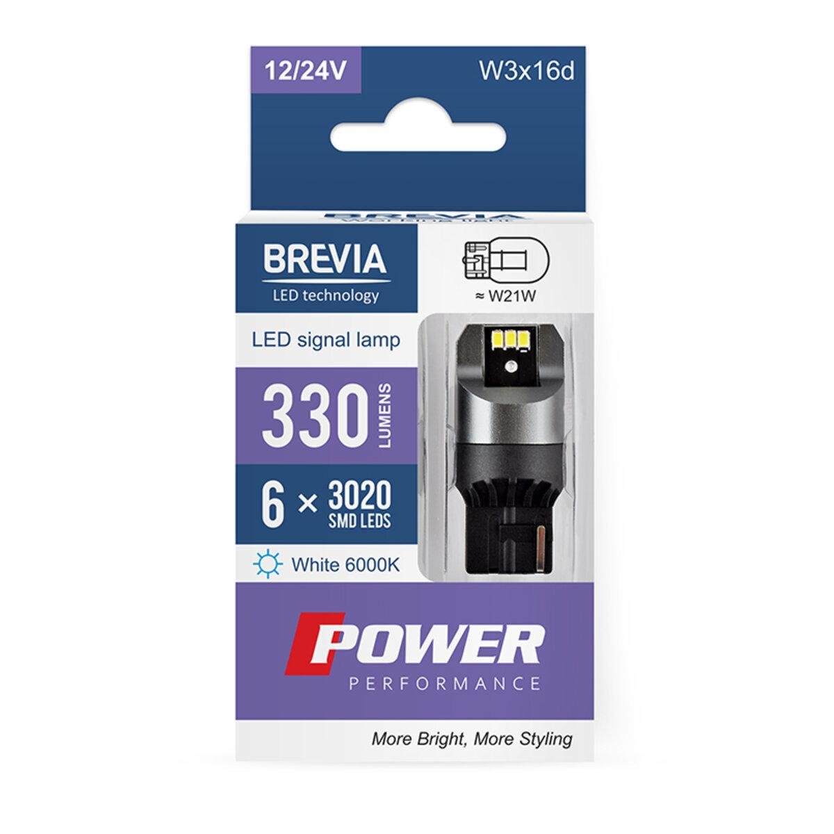 Автолампа LED Brevia Power W21W 330Lm 6x3020SMD 12/24V 2 шт. (4549-5f357)