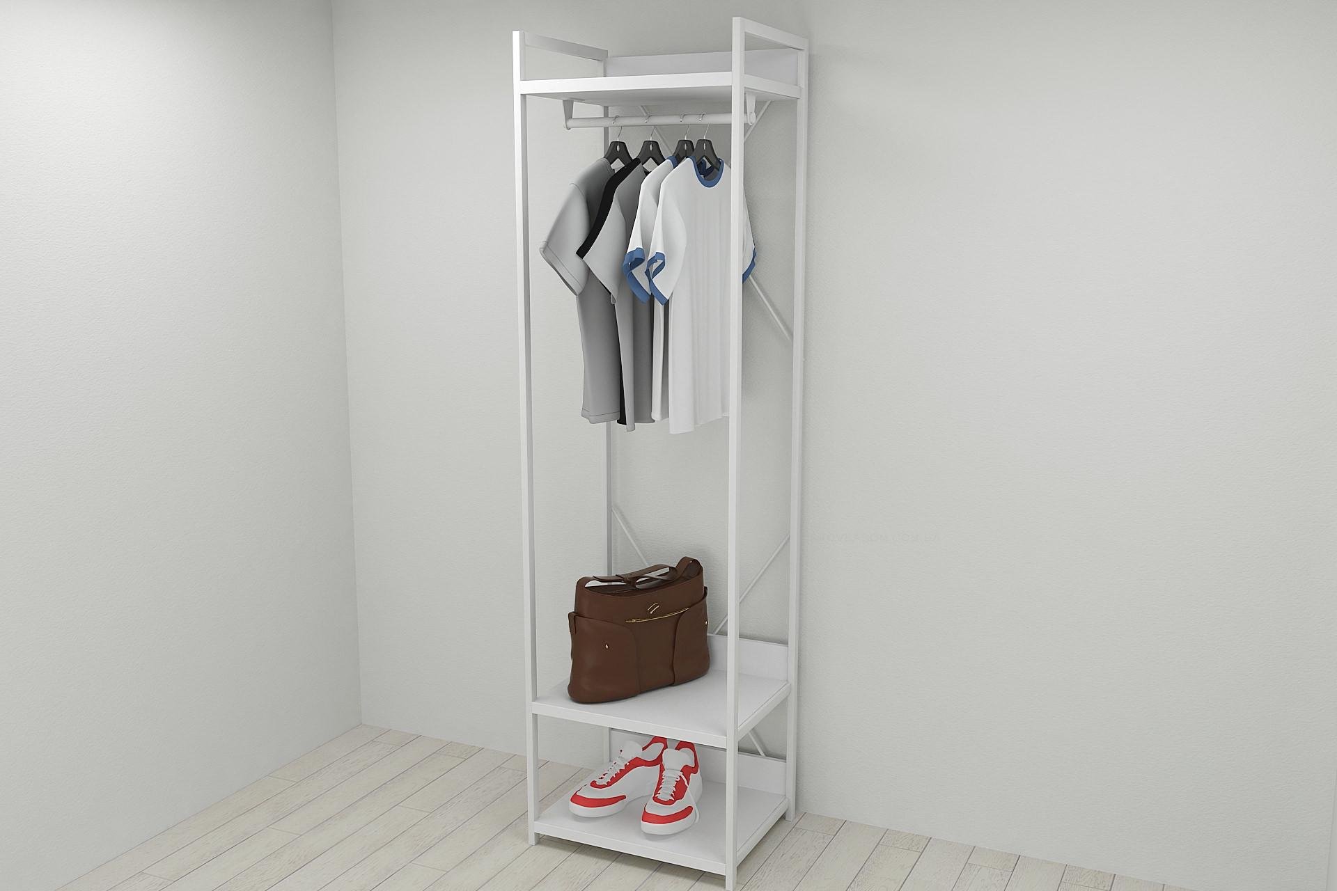 Шкаф гардероб уни секция 1 серии Конект Ferrum-decor 220x60x50 см металл Белый/ДСП Белый (SHG015) - фото 2