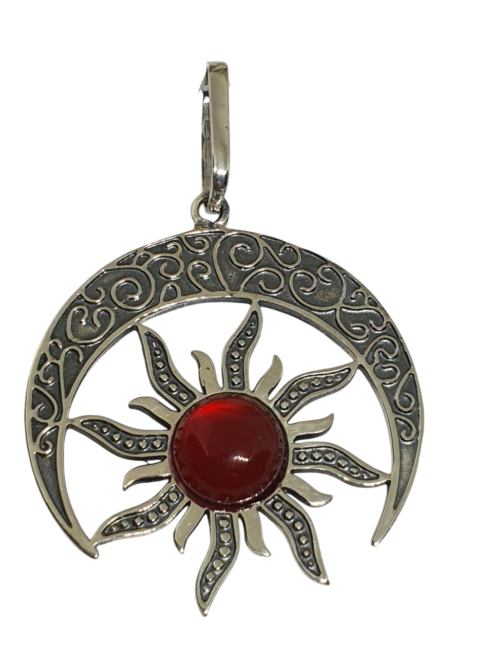 Кулон срібний оберіг Сонце в лунниці з камінням сердолік 925 проби (2784034395)