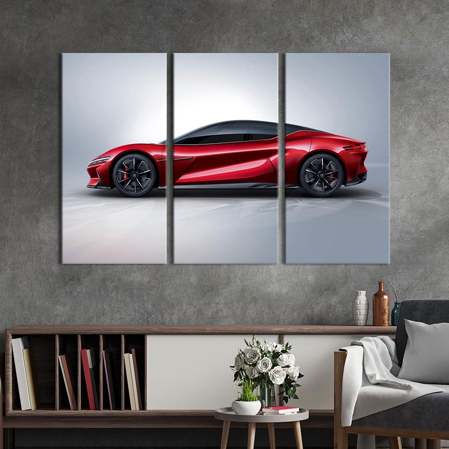 Картина на холсте триптих Спортивный автомобиль красная фурия 78x48 см (1309-31)