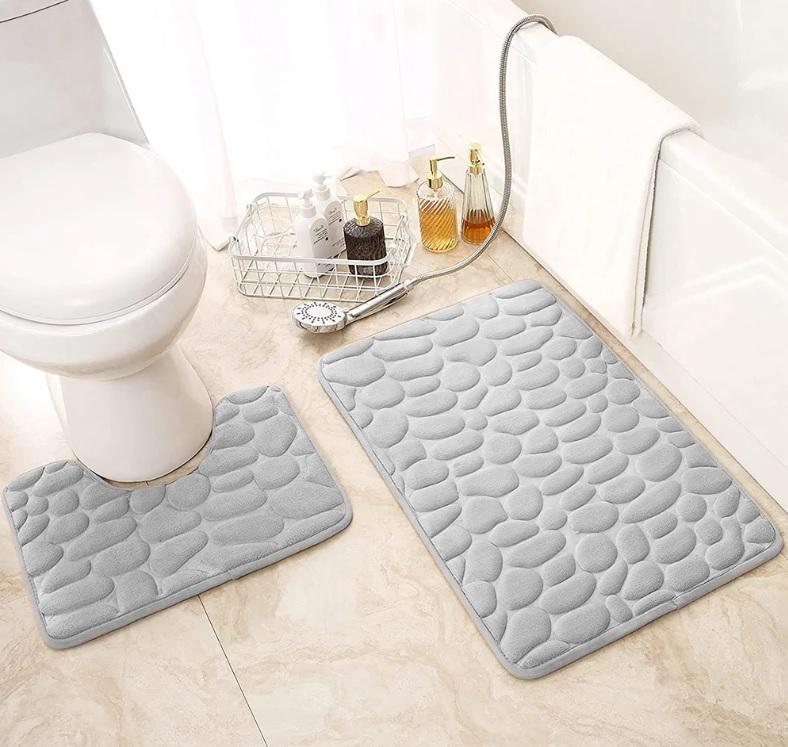 Набор ковриков в ванную и туалет Stone Premium Memory Foam 2в1 60х40/50х40 см Светло-серый (NKS0002small) - фото 7 Набор ковриков в ванную и туалет Stone Premium Memory Foam 2в1 60х40/50х40 см Светло-серый (NKS0002small) - фото 7