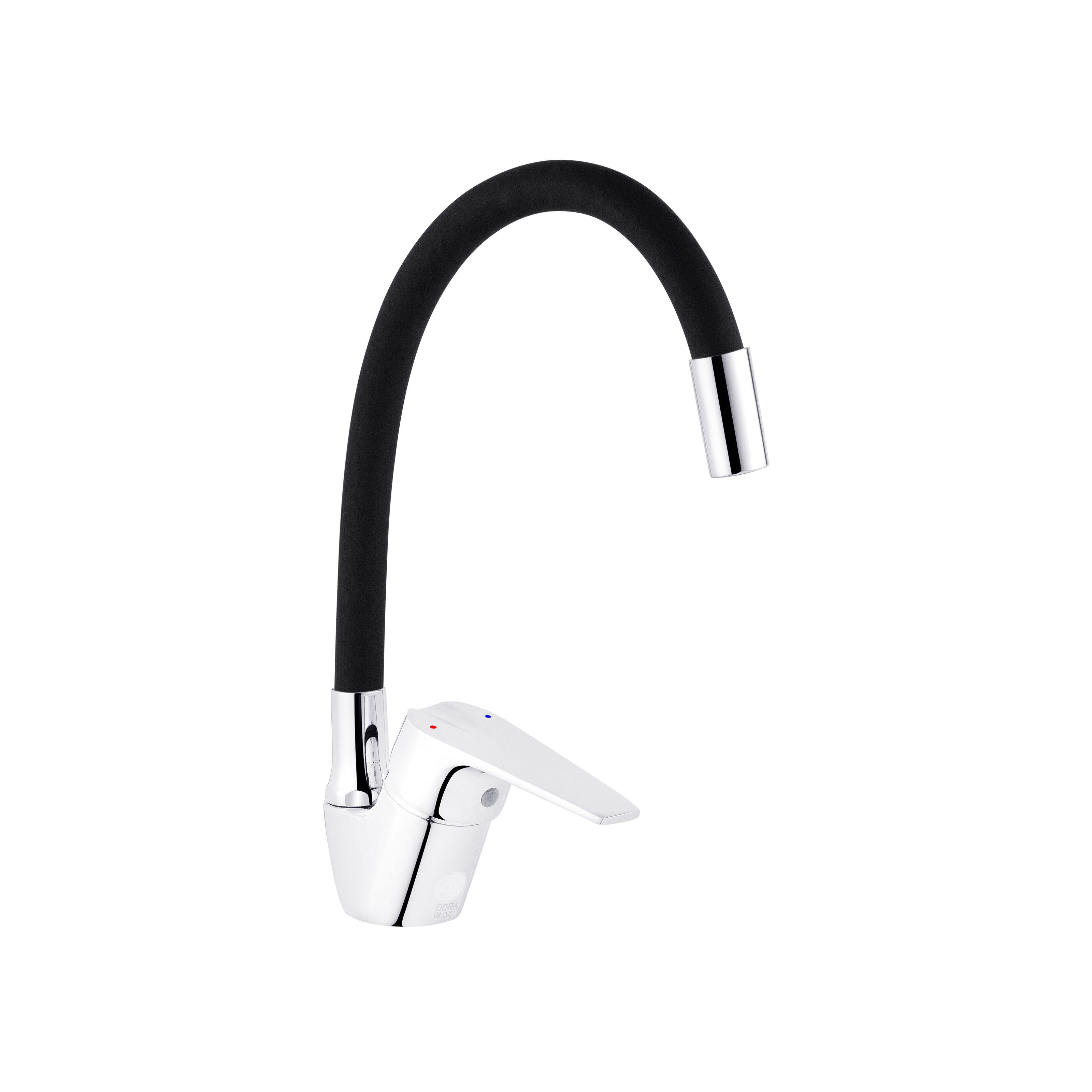 Смеситель для кухни KRONER Odra-C032BLK CV021167 с гибким изливом Черный/Хром (135492)