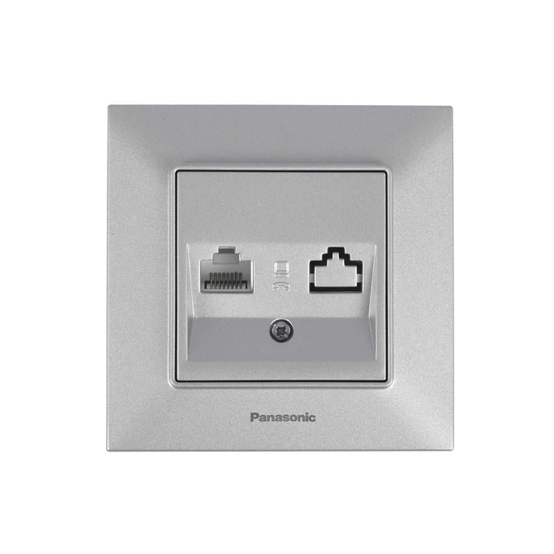 Розетка компьютерная Panasonic Arkedia Slim RJ45 Cat 6е ABS Серебристый (WNTC04052S UA1)