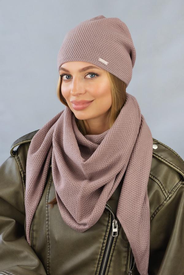 Комплект шапка и косынка Темная пудра (5163-5)