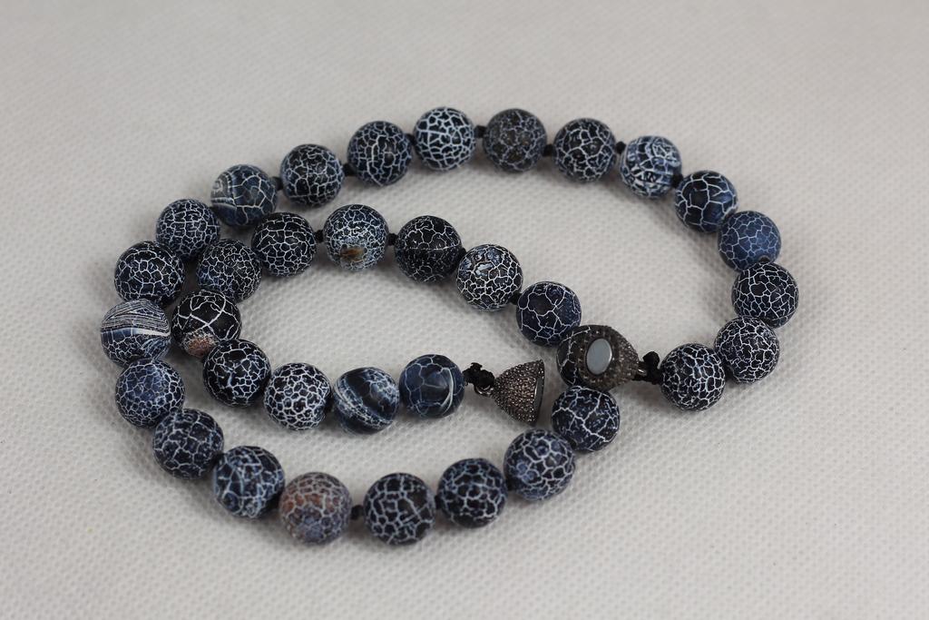 Бусы агат Кракле черный 47 см 11 мм Серебристый (29544824)