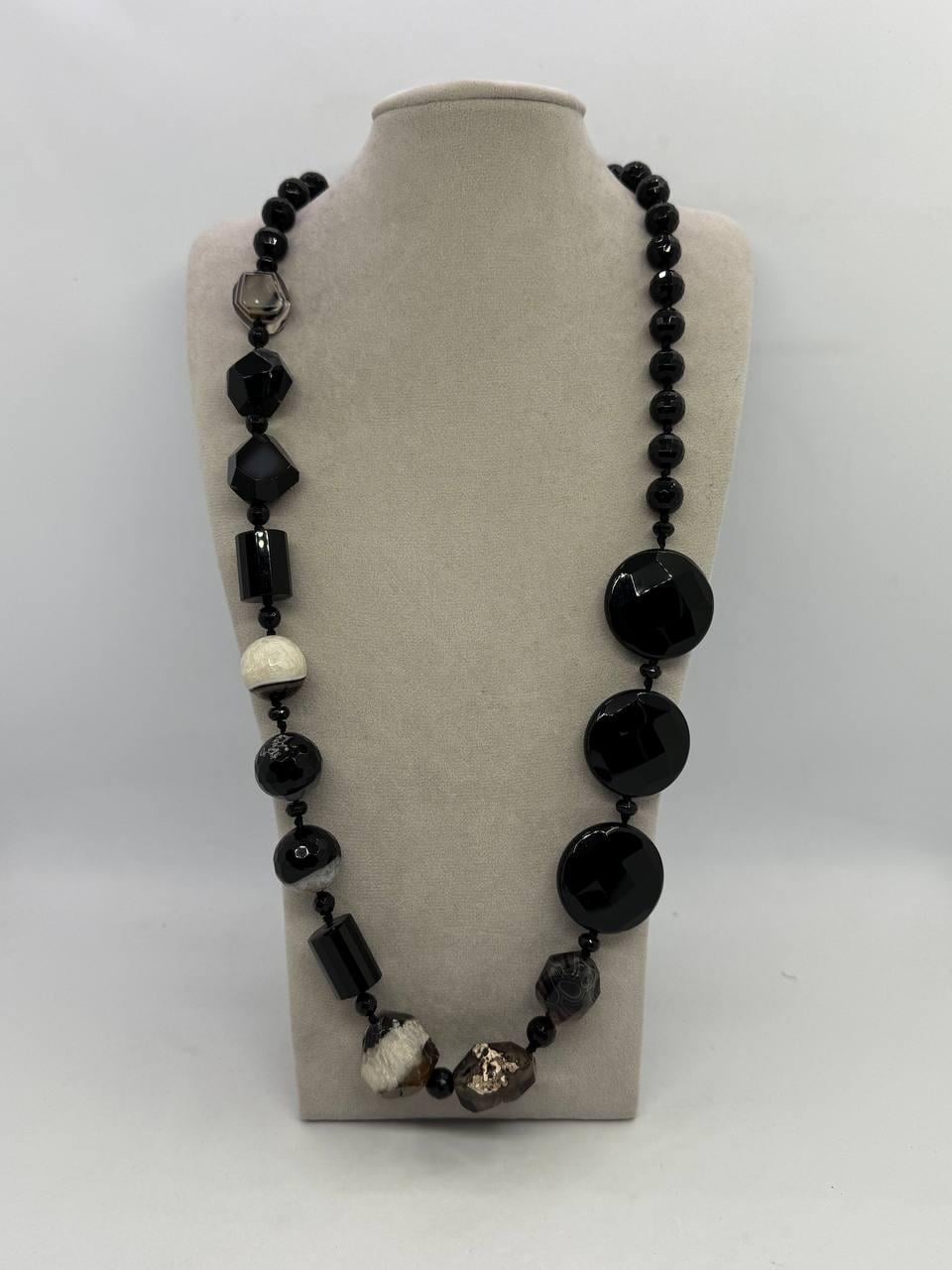 Бусы из агата 70 см Черный (13013)