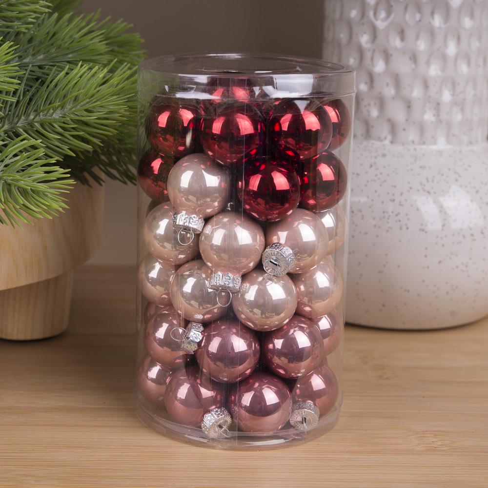Шары новогодние из стекла 2,5 см 48 шт. Красный/Бежевый/Розовый (3354-20/)