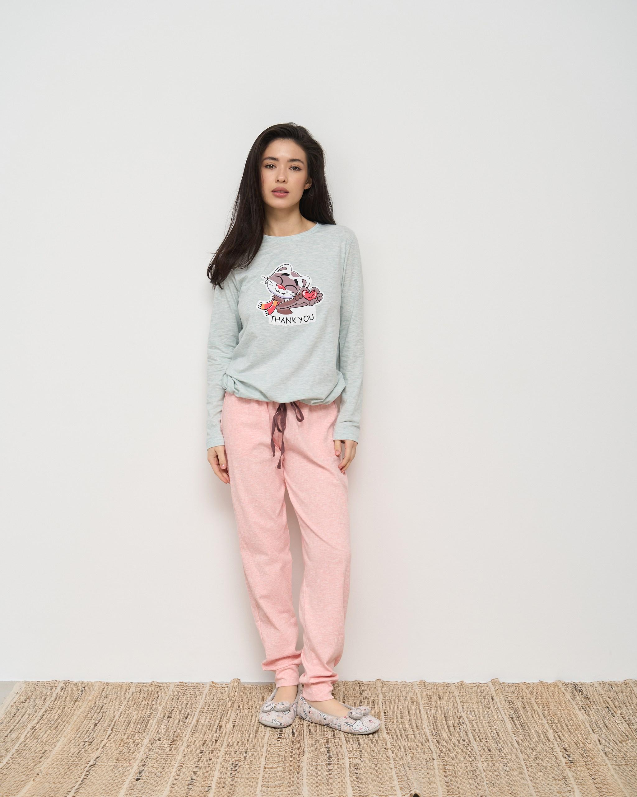 Пижама брюки в рубчик и кофта Thank you S Бирюзовый (47018)