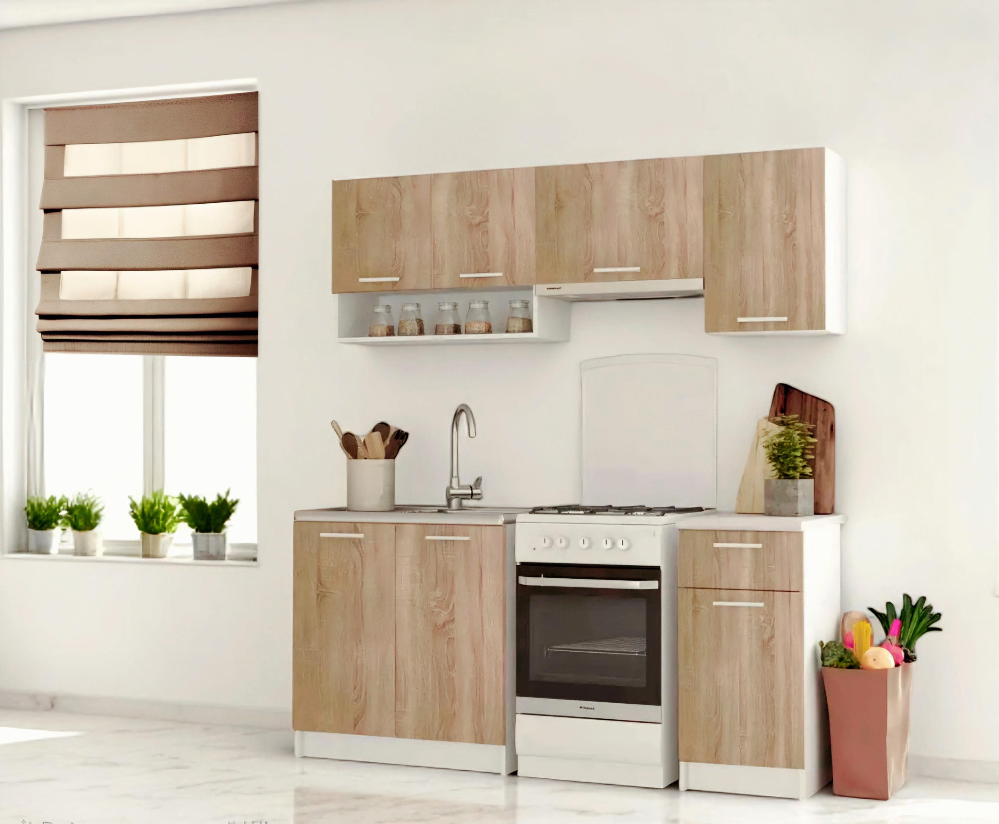 Готовая кухня модульная со столешницей 1,8 м Дуб Сонома/Белый (М19е) Готовая кухня модульная со столешницей 1,8 м Дуб Сонома/Белый (М19е)