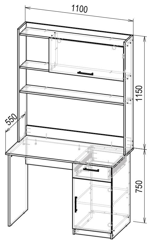 Компьютерный стол с надстройкой IdealMebel КС-24 Дуб сонома/Трюфель - фото 2