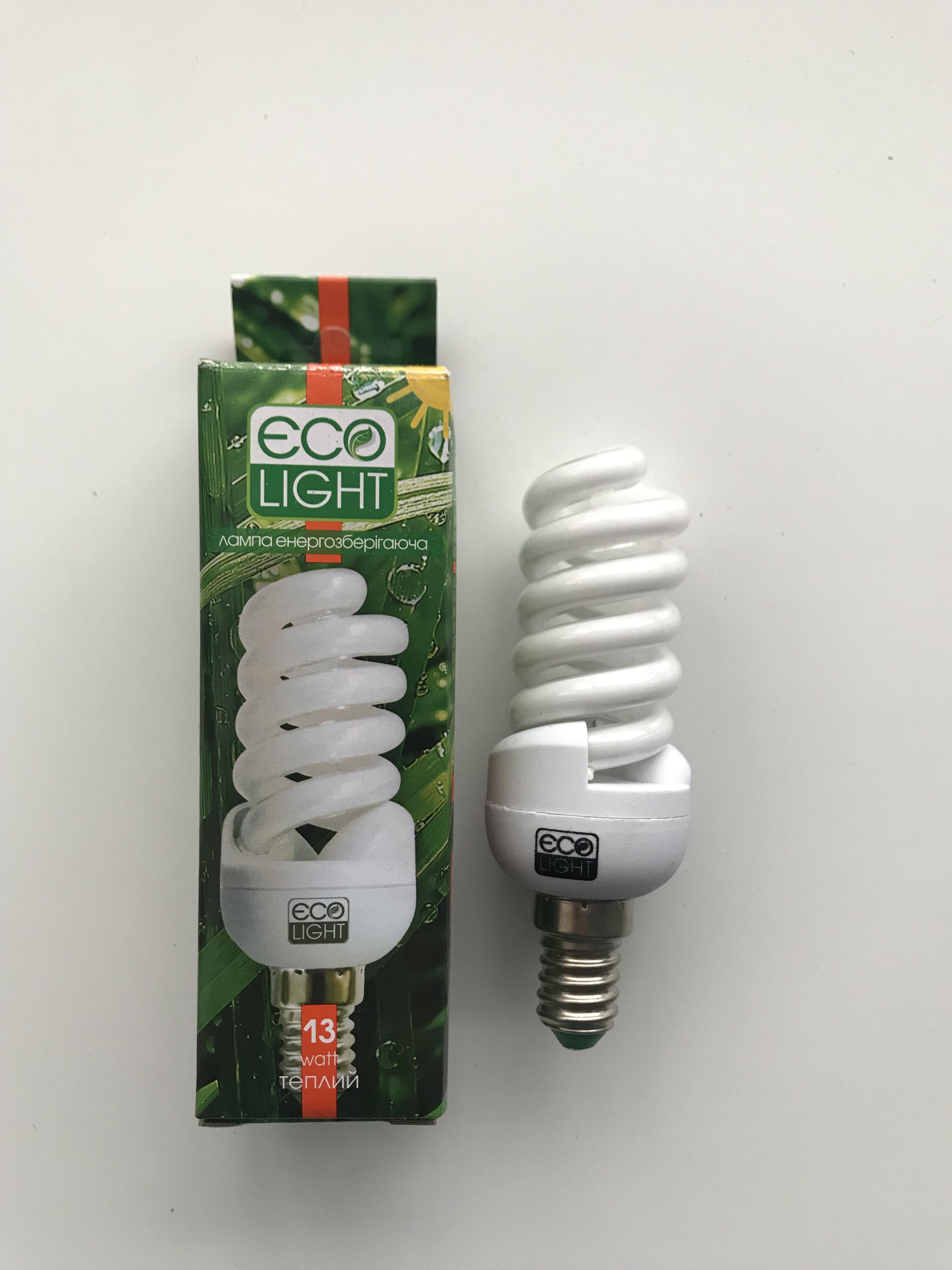 Лампа энергосберегающая Eco Light 13W 13 Вт E14 2700К Желтый теплый мягкий