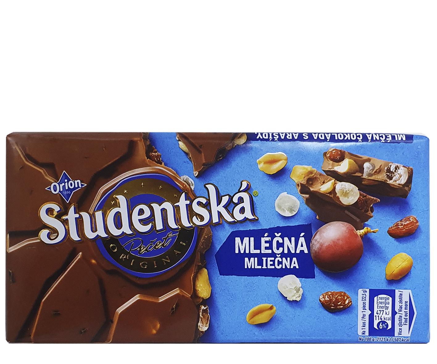 Шоколад Studentska Mlecna молочный с арахисом изюмом и желе 180 г (52345) - фото 2 Шоколад Studentska Mlecna молочный с арахисом изюмом и желе 180 г (52345) - фото 2