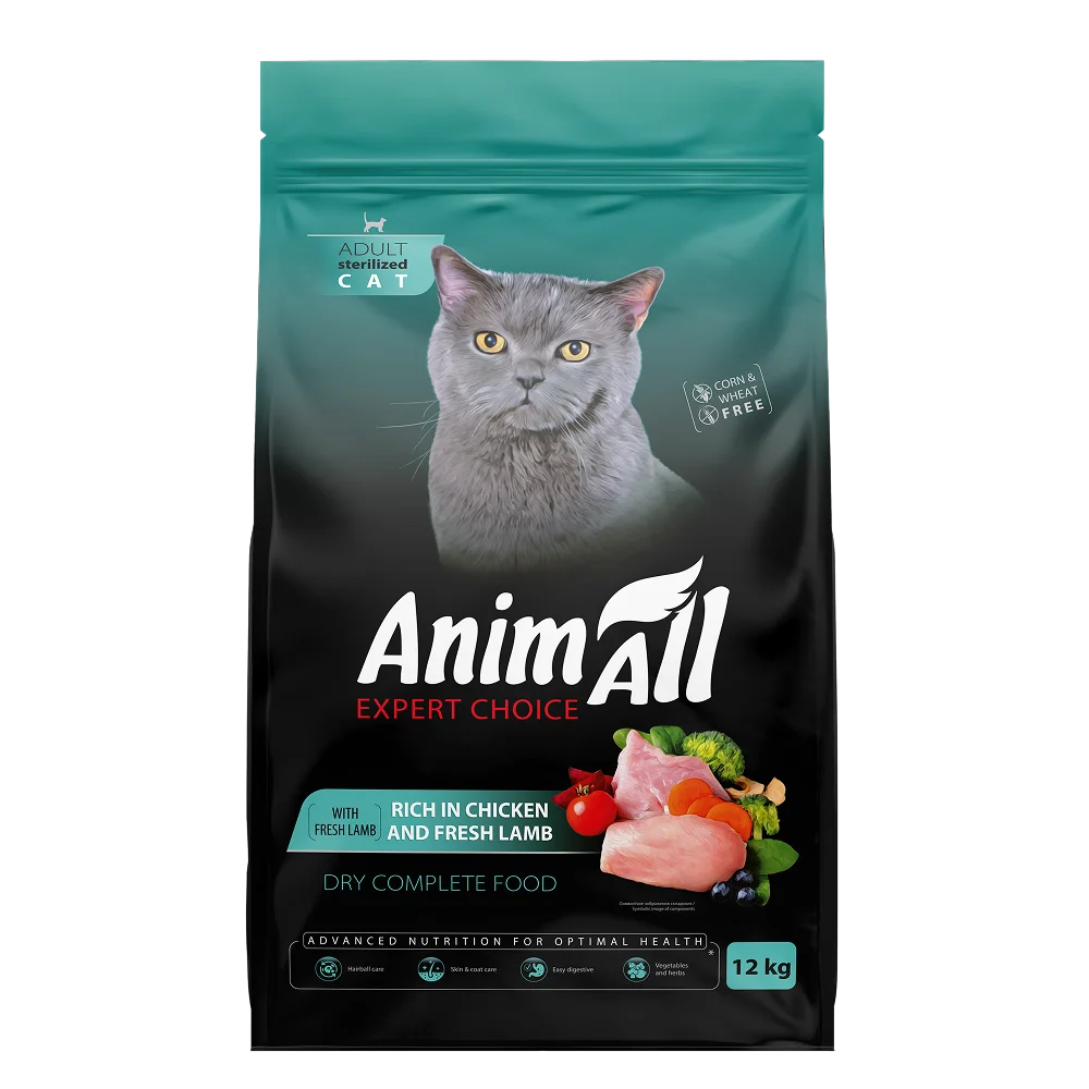Корм сухий для стерилізованих котів AnimAll з куркою та свіжою ягнятиною 1,5 кг (35891323)