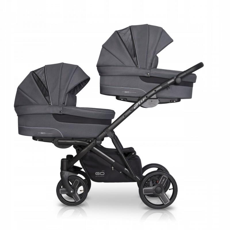 Коляска для двійні EasyGo 2 of Us з дощовиком та сумкою та 2 чохла на ніжки Темно-сірий