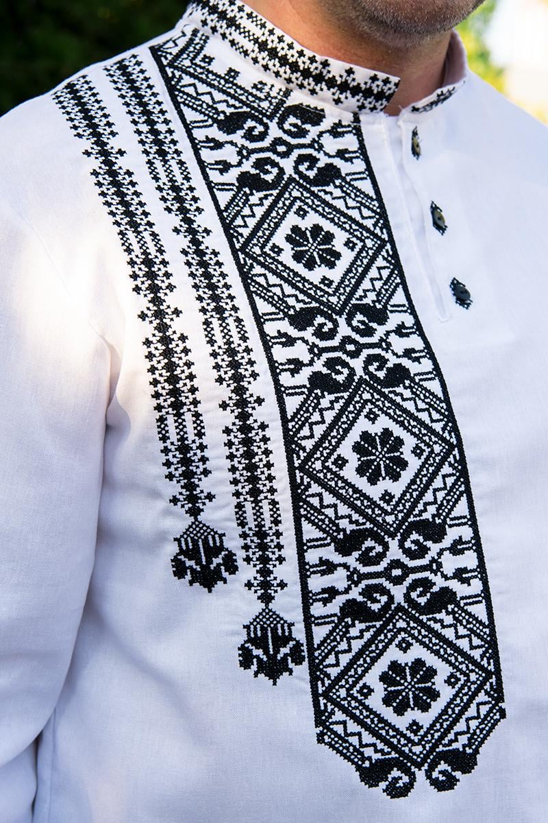Вышиванка мужская с орнаментом на одну сторону натуральный лен 4XL Белый (2424049267) - фото 6