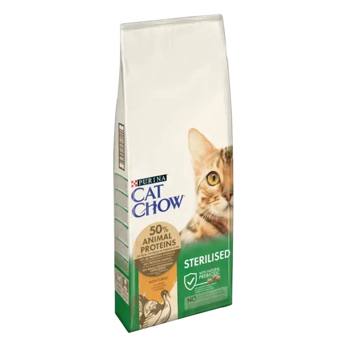 Корм повнораціонний для дорослих стерилізованих кішок/кастрованих котів Cat Chow Sterilised з індичкою 15 кг - фото 2 Корм повнораціонний для дорослих стерилізованих кішок/кастрованих котів Cat Chow Sterilised з індичкою 15 кг - фото 2