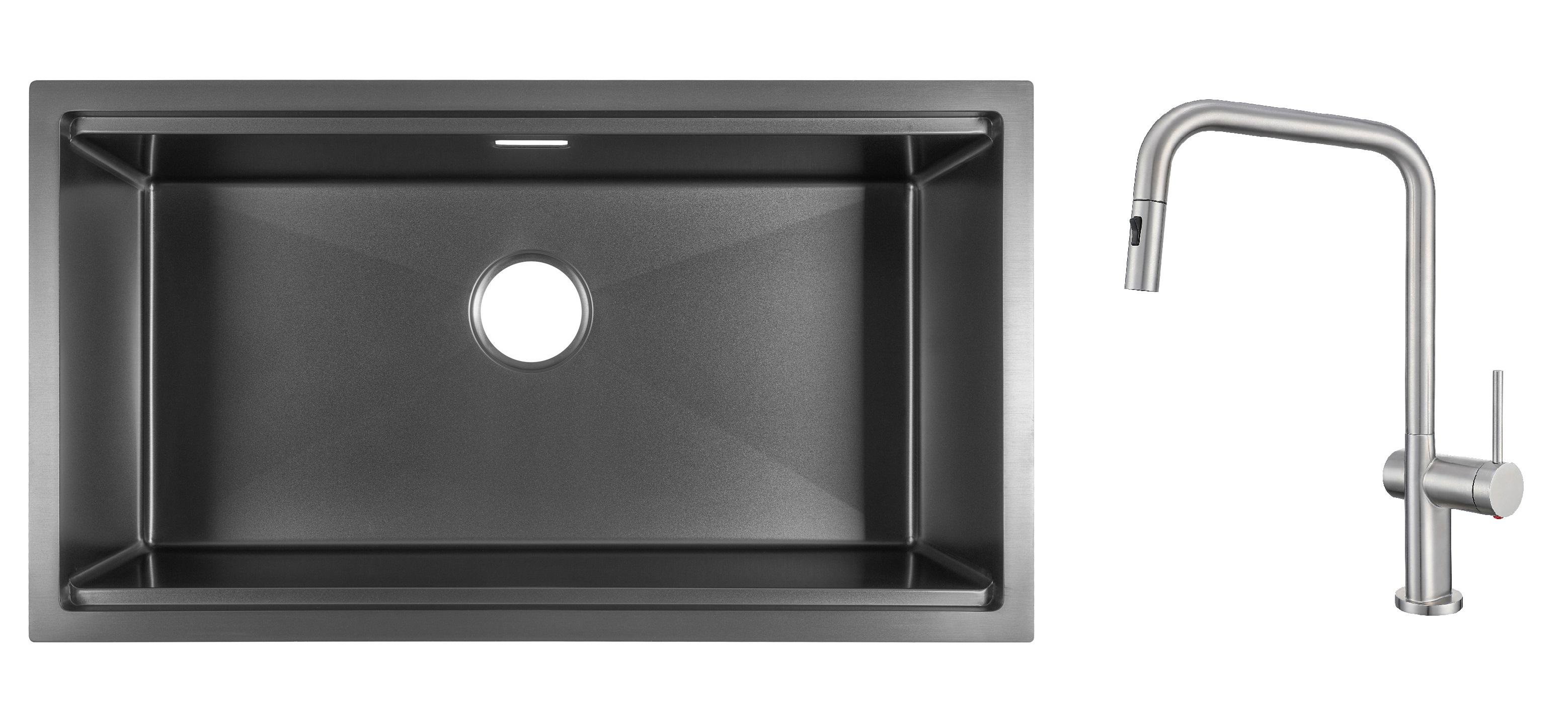 Комплект из кухонной мойки Gunter&Hauer Federbach 8022 Black и кухонного смесителя Gunter&Hauer BRUNNEN Br