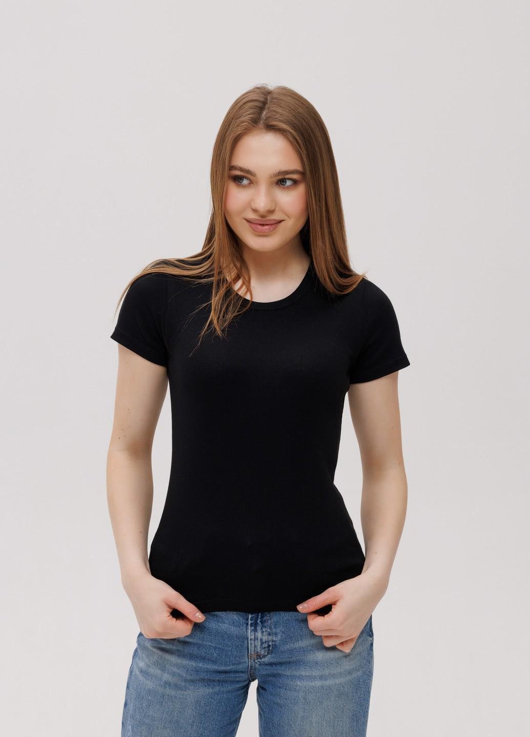 Футболка женская в рубчик Наталюкс базовая M Черный (3323733290931)