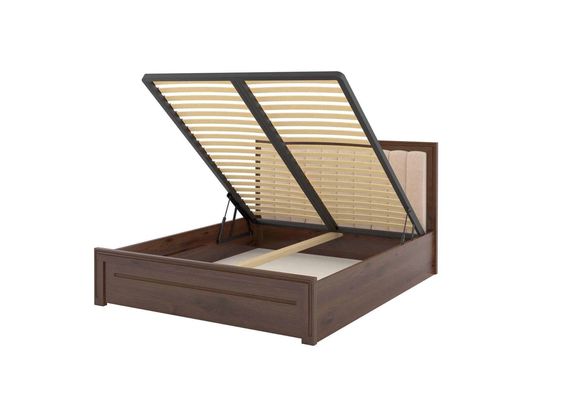 Кровать двуспальная Mebigrand Торонто Люкс Т1 01 с подъемным механизмом 180х190 см Орех темный/Аляска (MBG-1294)