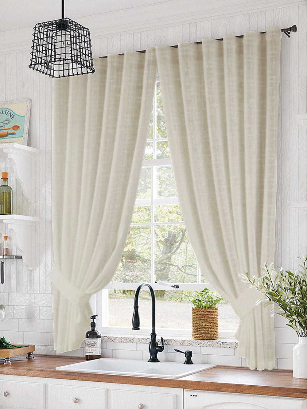 Тюль короткая Pivdenne Naturelstons лен 140х170 см 2 шт. и подвязы Экрю (20103-170-2pod)