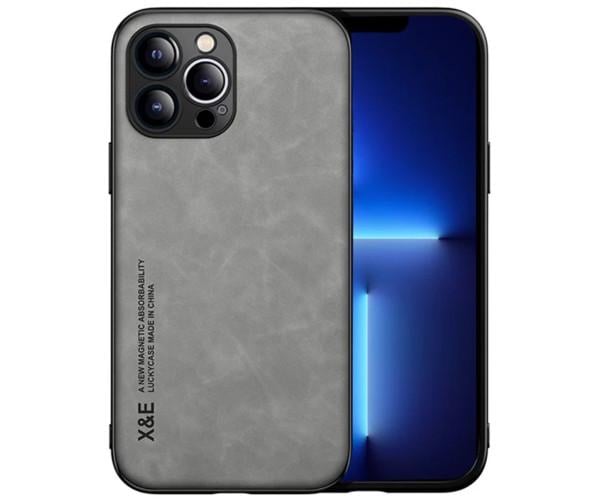 Кожаный чехол - накладка X&E для iPhone 16 Pro Max с металлической вставкой Серый Кожаный чехол - накладка X&E для iPhone 16 Pro Max с металлической вставкой Серый