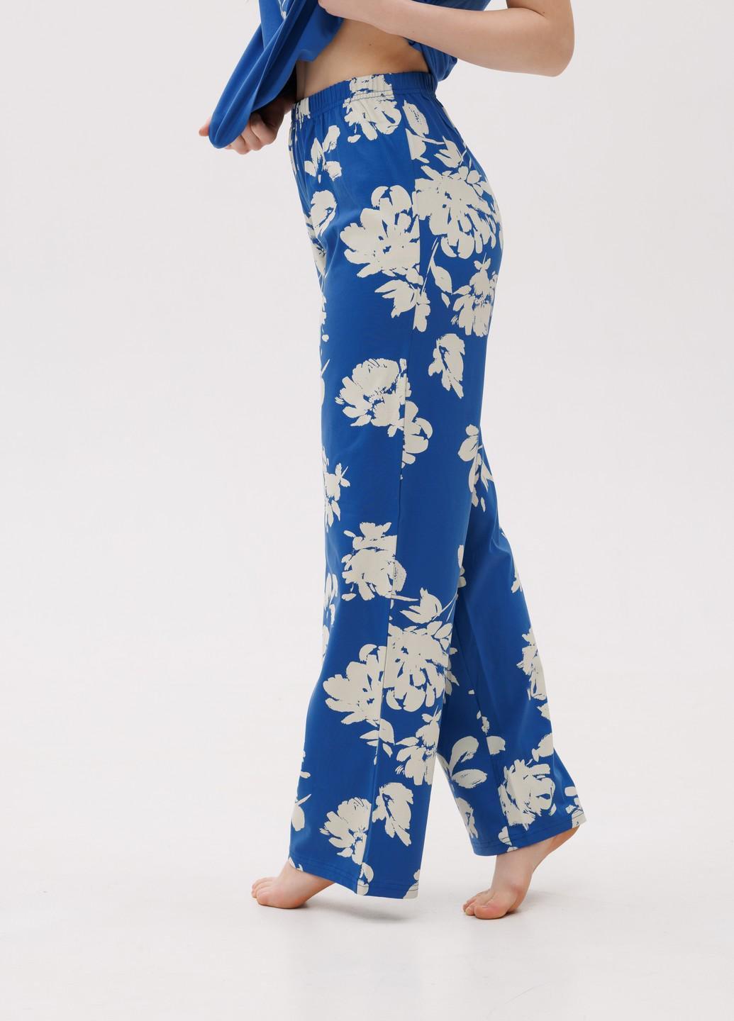 Піжама жіноча бавовняна Наталюкс з брюками та квітковим принтом XL Синій (4826449404151) - фото 3 Піжама жіноча бавовняна Наталюкс з брюками та квітковим принтом XL Синій (4826449404151) - фото 3