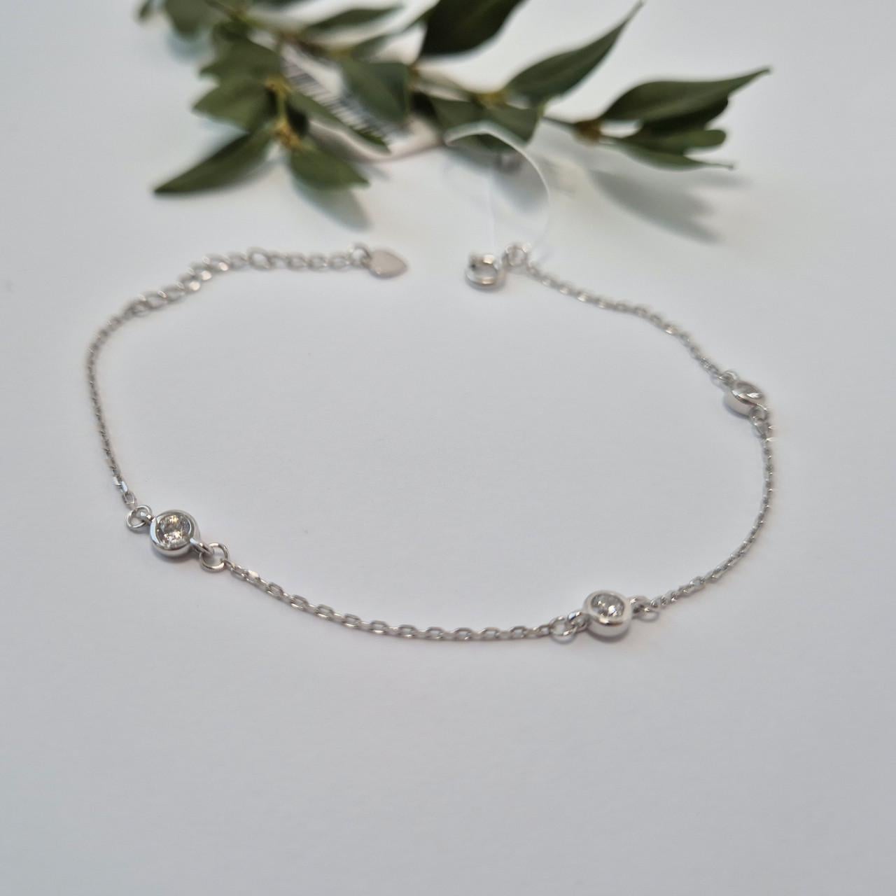 Браслет три каменя на ланцюжку срібло 925 проби родоване 1,53 г 16,5-19,5 см (лк0426р)