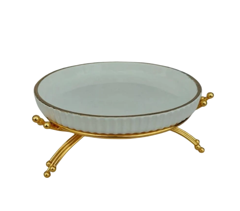 Тарелка сервировочная YIWU LB-1574G фарфоровая 28 см Белый с золотым (33393165)