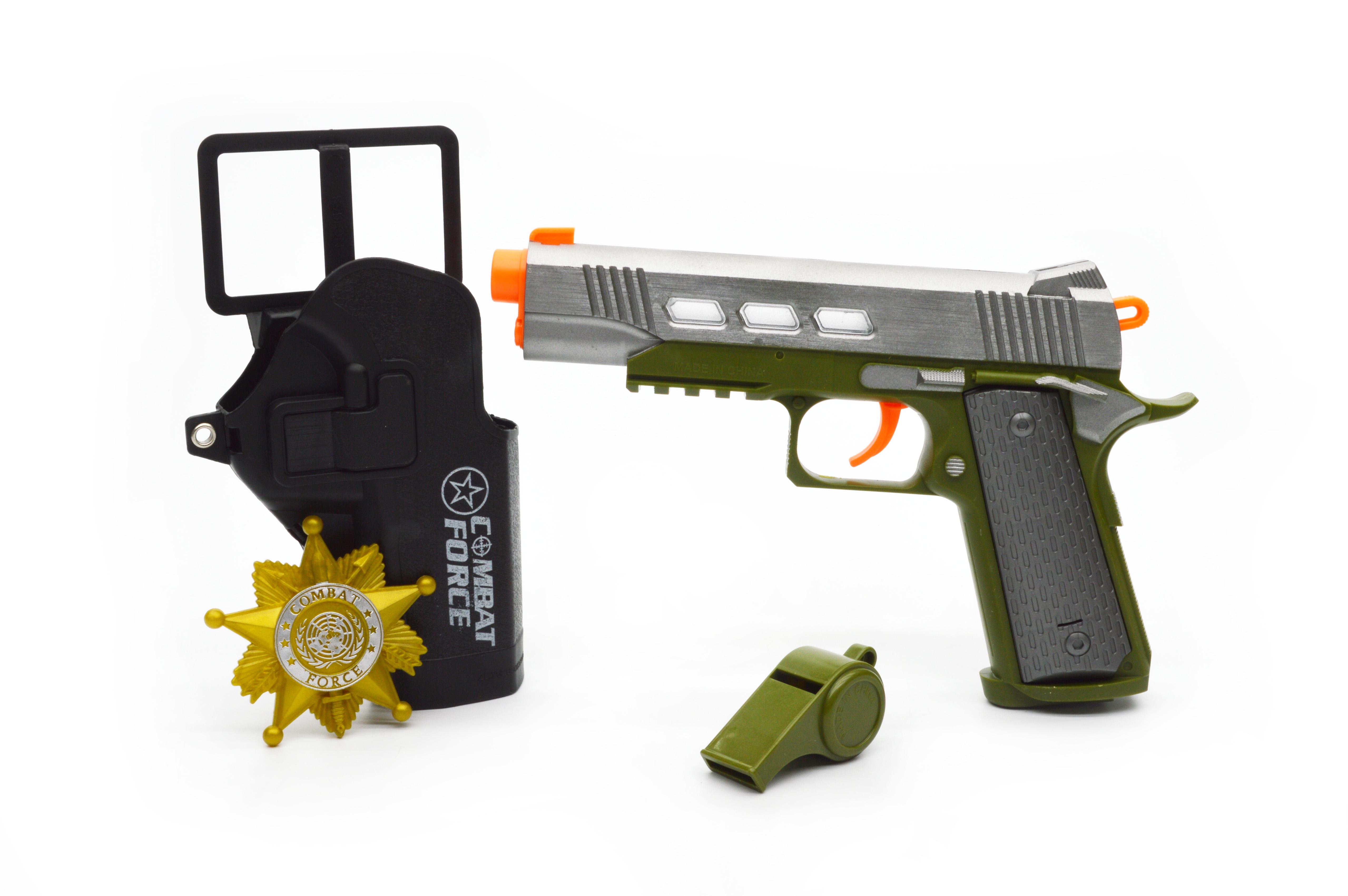 Игровой набор пистолет с кобурой звук подсветка значок свисток (34660)
