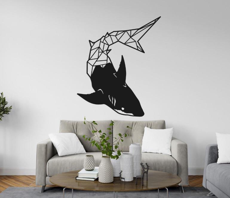 Панно деревянное Decart Акула настенный декор в стиле минимализм на кухню гостиную и спальню 70х59 см
