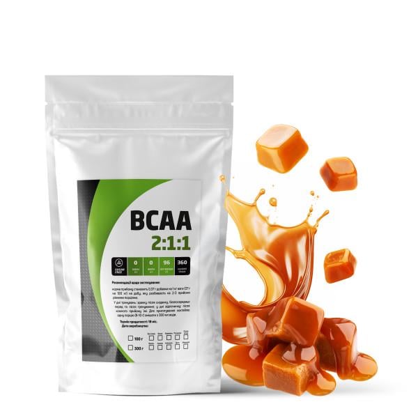 Комплекс амінокислотний BCAA 2:1:1 Карамель 99% білка на 10 порцій 100 г (21-125-bcaa-k) - фото 1 Комплекс амінокислотний BCAA 2:1:1 Карамель 99% білка на 10 порцій 100 г (21-125-bcaa-k) - фото 1