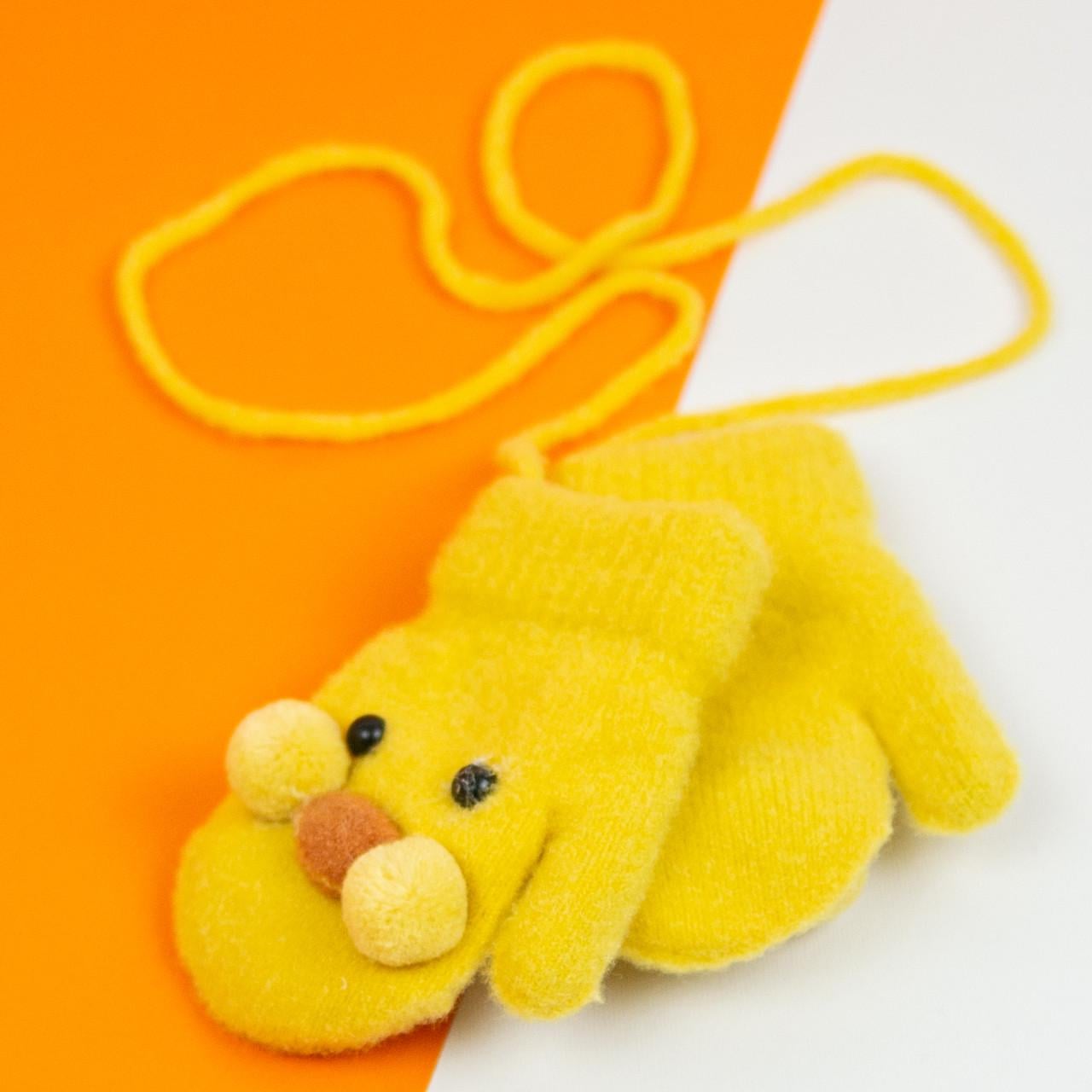 Детские варежки 6-12 месяцев зимние на веревочке с глазками 21-25-32 Желтый (DR010018)